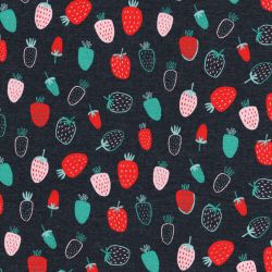 Tissu jersey Strawberry fond gris foncé Poppy