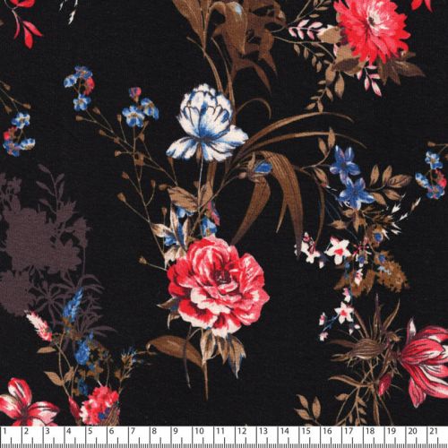 Tissu jersey feuillage vintage fond noir 