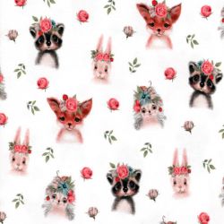 Tissu jersey Woodland animal digital fond blanc Poppy