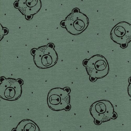 Tissu sweat fin BIO Bear Poppy fond vert