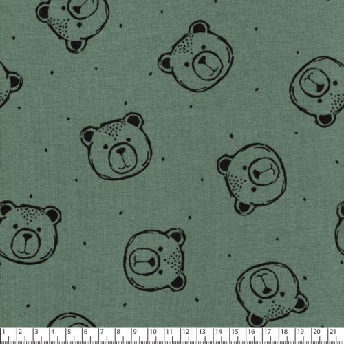 Tissu sweat fin BIO Bear Poppy fond vert