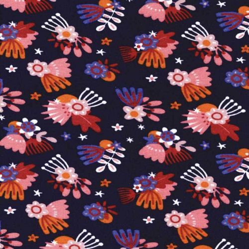 Tissu sweat Flowers pistils fond marine Poppy