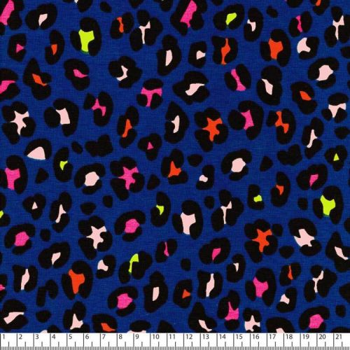 Tissu jersey Léo fluo fd bleu Poppy 95%cot, 5%el larg 150cm