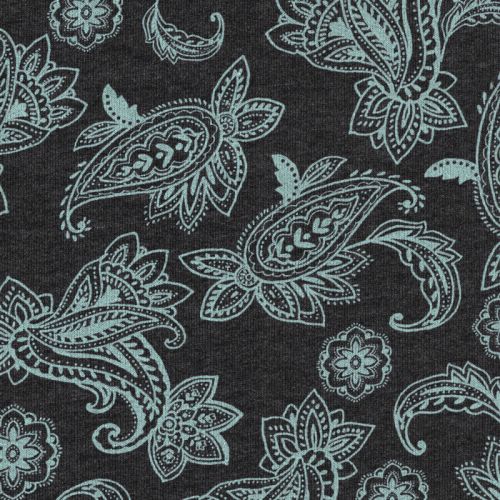 Tissu sweat paisley fond gris foncé 