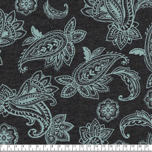 Tissu sweat paisley fond gris foncé 