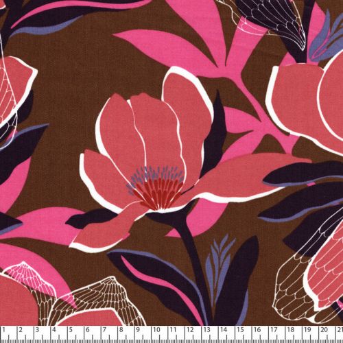 Tissu satin de coton Magnolia Florette Nerida Hansen taupe/marsala