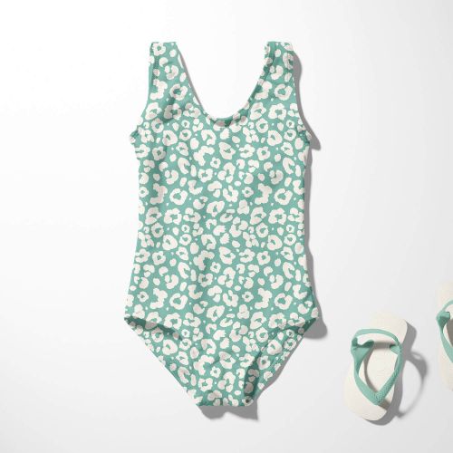 Tissu maillot de bain léo fond menthe UPF50