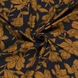 Tissu popeline de viscose fleurs moutarde