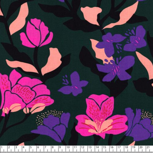 Tissu viscose EcoVero Amira Floral fond vert Nerida Hansen