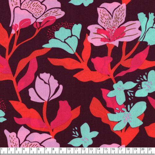 Tissu viscose EcoVero Amira Floral fond prune Nerida Hansen