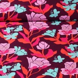 Tissu viscose EcoVero Amira Floral fond prune Nerida Hansen