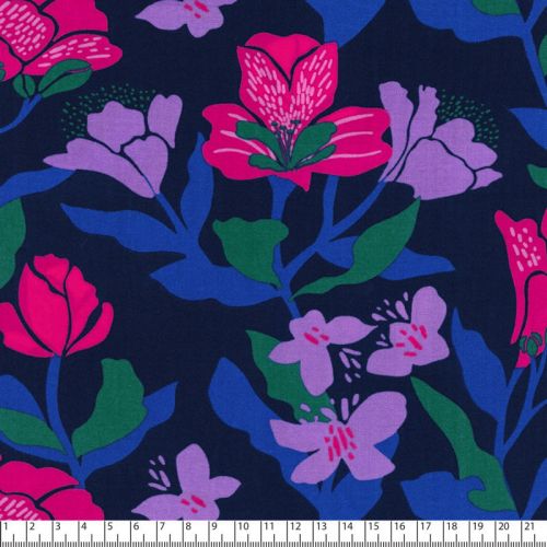 Tissu viscose EcoVero Amira Floral fond bleu Nerida Hansen