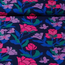 Tissu viscose EcoVero Amira Floral fond bleu Nerida Hansen