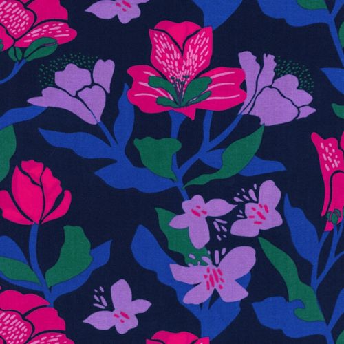 Tissu viscose EcoVero Amira Floral fond bleu Nerida Hansen