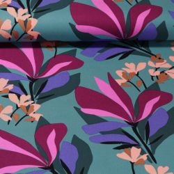 Tissu viscose stretch Spring Garden fond turquoise Nerida Hansen