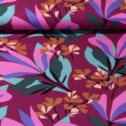 Tissu viscose stretch Spring Garden fond framboise Nerida Hansen