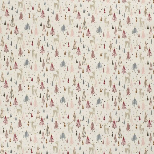 Tissu coton forêt glitter fond blanc cassé 