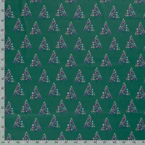 Tissu coton sapins fond menthe foncée