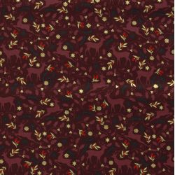 Tissu coton rennes glitter fond bordeaux