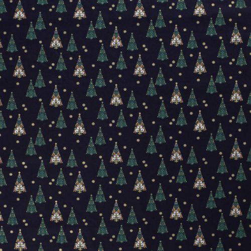 Tissu coton sapin glitter fond bleu marine 