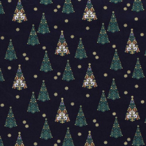 Tissu coton sapin glitter fond bleu marine 