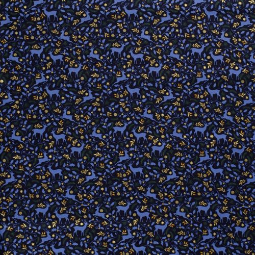 Tissu coton rennes glitter fond bleu marine