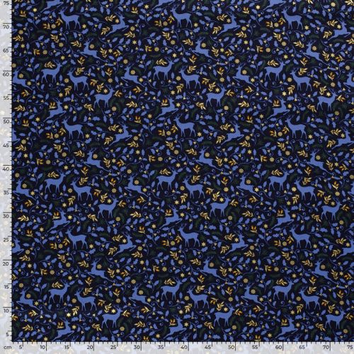 Tissu coton rennes glitter fond bleu marine