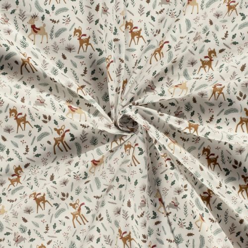 Tissu coton la forêt fête noël fond blanc