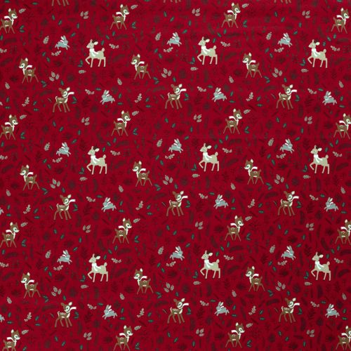 Tissu coton la forêt fête noël fond rouge