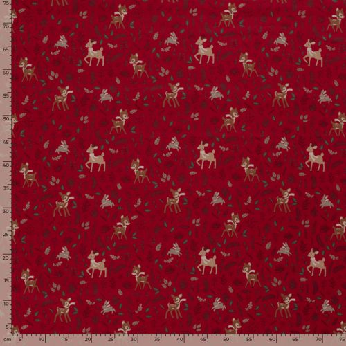 Tissu coton la forêt fête noël fond rouge