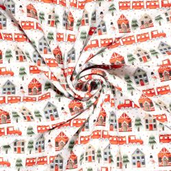 Tissu sweat Christmas trains fond blanc