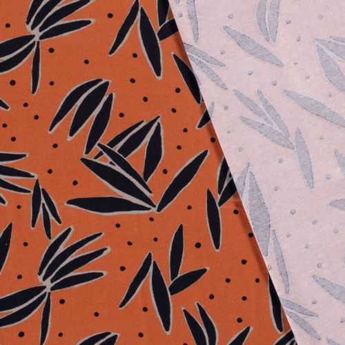 Tissu jersey viscose fleurs fond orange