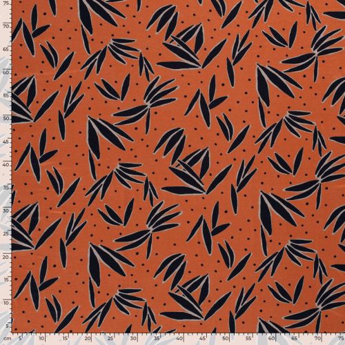 Tissu jersey viscose fleurs fond orange