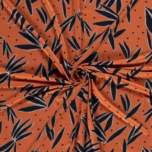 Tissu jersey viscose fleurs fond orange