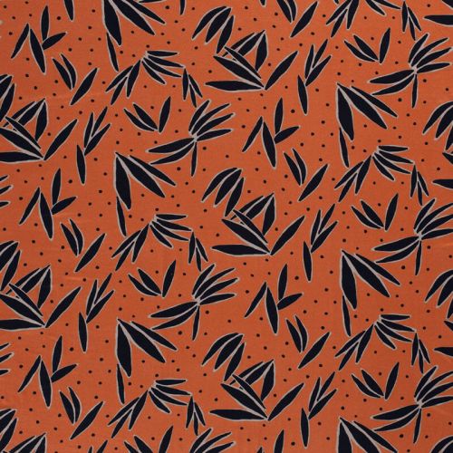 Tissu jersey viscose fleurs fond orange