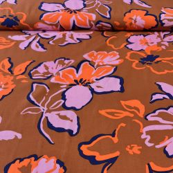 Tissu viscose EcoVero fleurs fond caramel